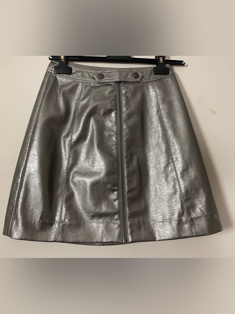 Metallic Silver Faux Leather A-Line Skirt